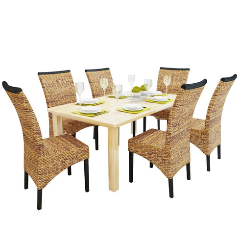 Swen Studio -  Dining Chairs 6 pcs Abaca and Solid Mango Wood